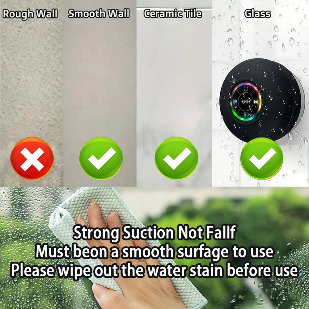 Waterproof Bluetooth Shower Speaker with LED Light – Portable Wireless Speaker