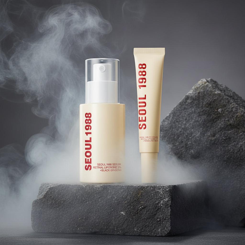 Seoul 1988 Skincare – Cremă Ochi Retinol, Esență Apă, Cremă Colagen, Esență Retinol & Cremă Orez | Korean Skincare | Feminin