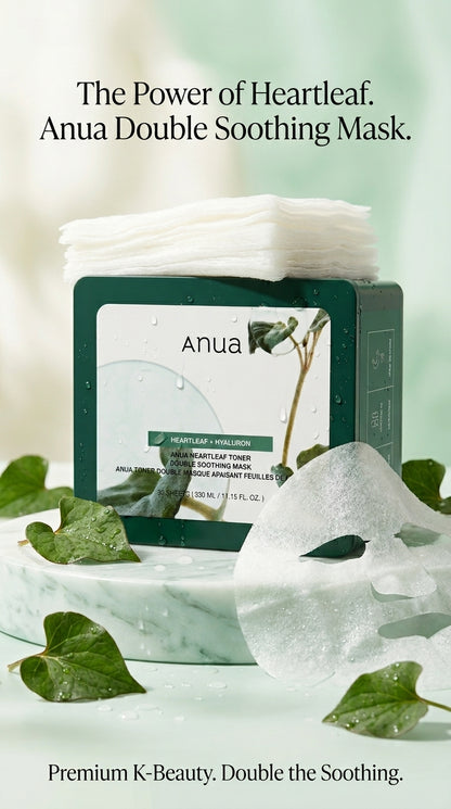 Anua Heartleaf Toner Double Soothing Mask 30 Foi (330ml) – Măști Calmante cu Heartleaf