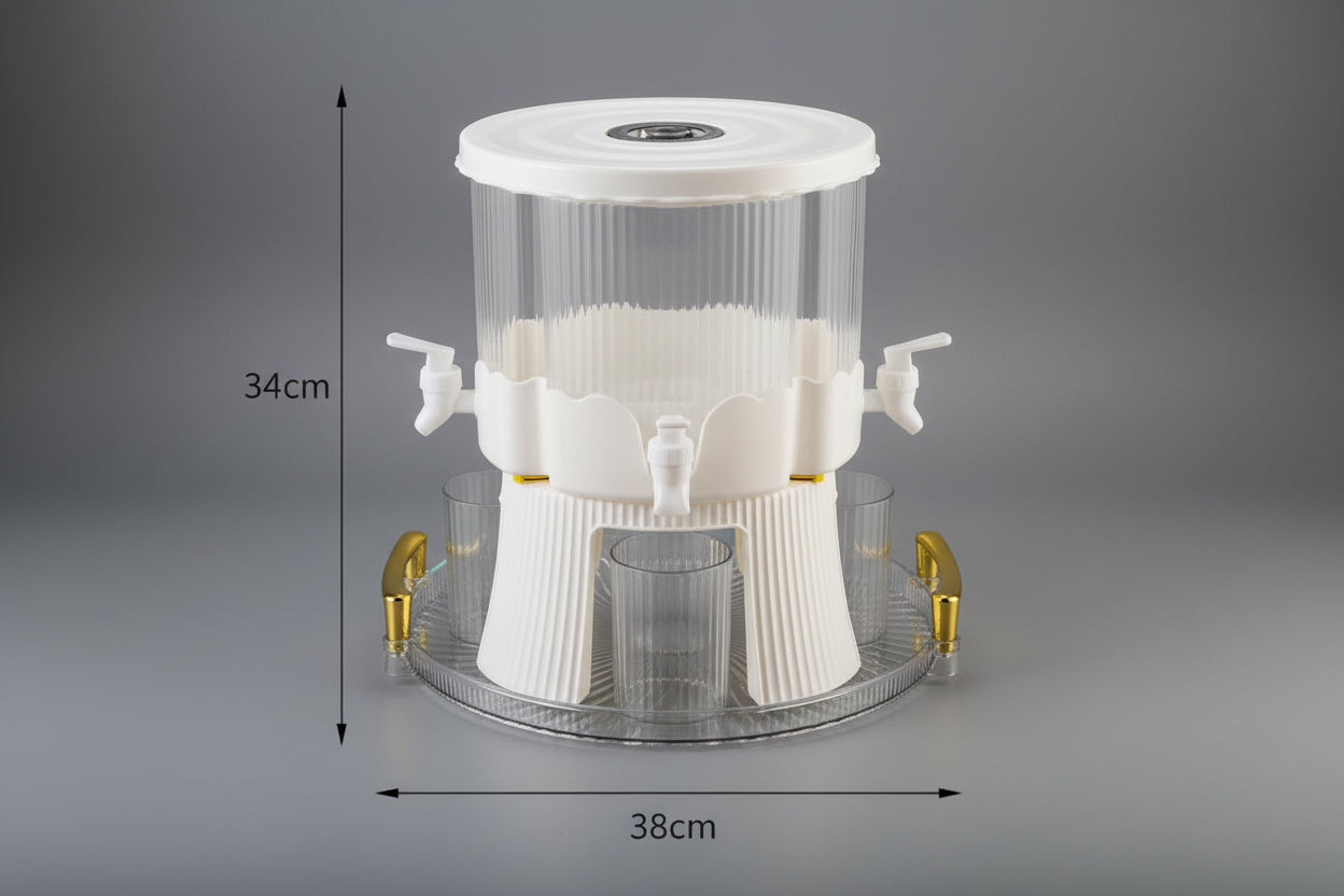 Rotating 4-Compartment Beverage Dispenser with Faucet – Large Capacity