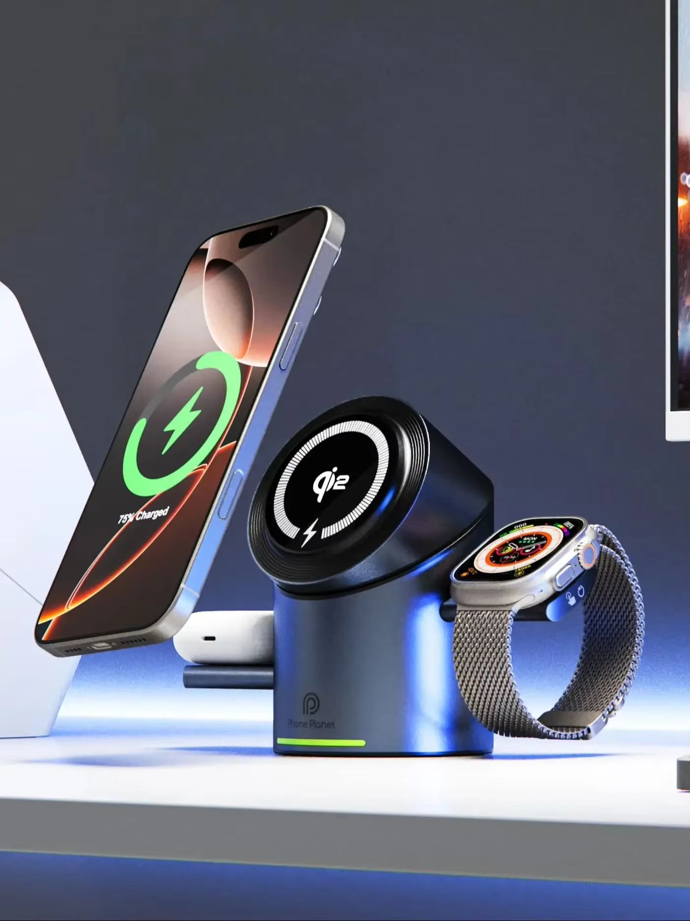2026 Upgrade Qi2 3 in 1 Magnetic Touch Button Wireless Charger Tempered Glass Surface for Iphone17 16 15 Iwatch Airpods Android