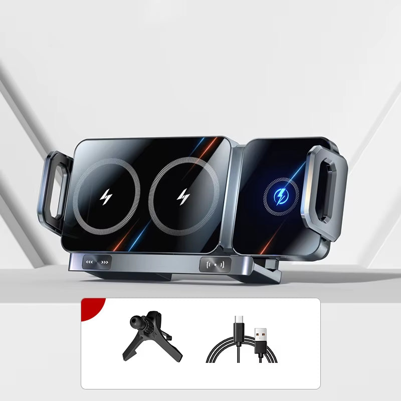 Dual Coil Foldable Phone Holder Car Wireless Charger Universal Car Phone Mount Fast Charging for Samsung Iphone Xiaomi Z Fold