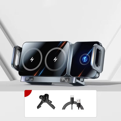 Dual Coil Foldable Phone Holder Car Wireless Charger Universal Car Phone Mount Fast Charging for Samsung Iphone Xiaomi Z Fold