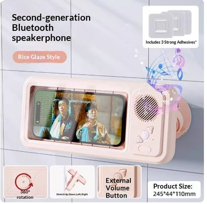 Waterproof Phone Box with Bluetooth Speaker – 360° Rotating Bath & Shower Stand