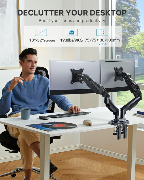 Dual Monitor Stand – Fully Adjustable Swivel VESA Desk Mount