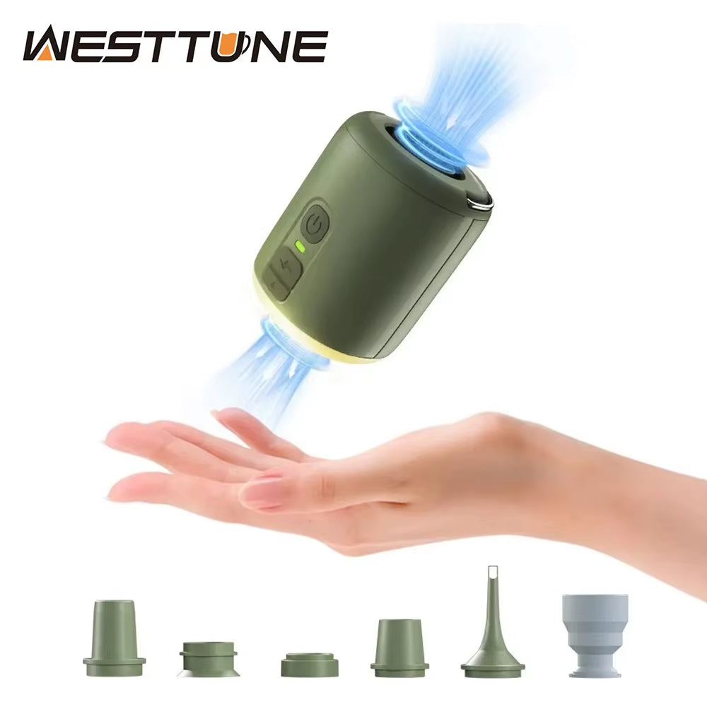 WESTTUNE Tiny Air Pump with Camping Lantern 4.5Kpa Air Pump with Magnetic Design for Inflatable Air Mattress Sleeping Pads