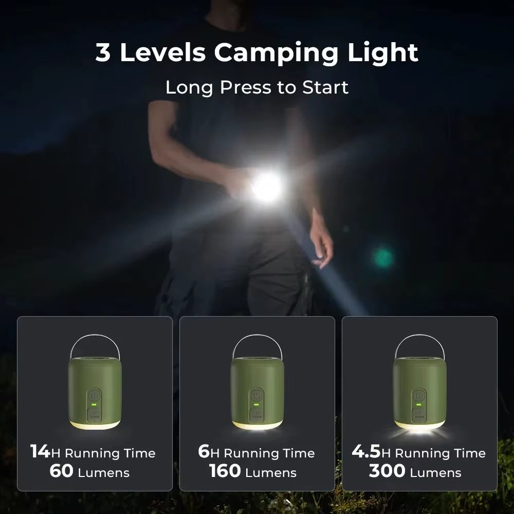 WESTTUNE Tiny Air Pump with Camping Lantern 4.5Kpa Air Pump with Magnetic Design for Inflatable Air Mattress Sleeping Pads
