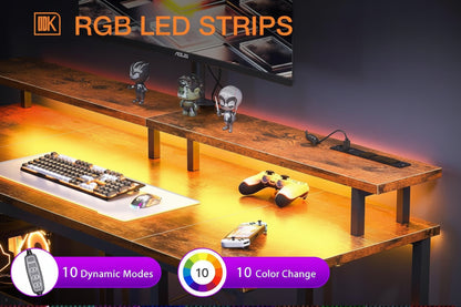 48” Gaming Desk with LED Lights & Power Outlets – Modern RGB Computer Desk