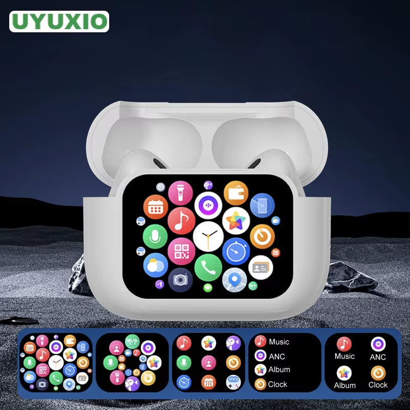 Wireless Earphone with Touchscreen Display Charging Case ANC & Encdual Mic Stereo Sound Earbuds In-Ear Detection Ear Bud
