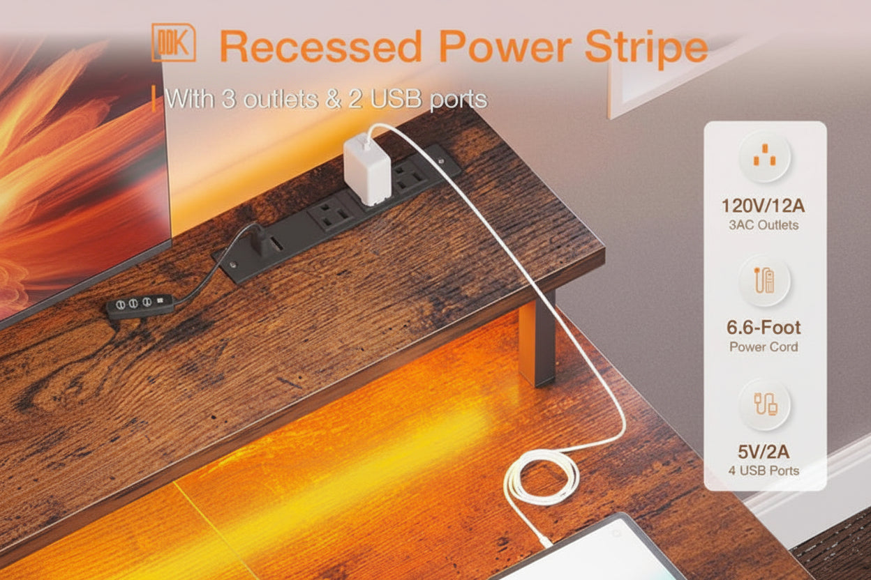 48” Gaming Desk with LED Lights & Power Outlets – Modern RGB Computer Desk