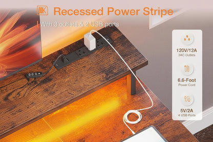 48” Gaming Desk with LED Lights & Power Outlets – Modern RGB Computer Desk