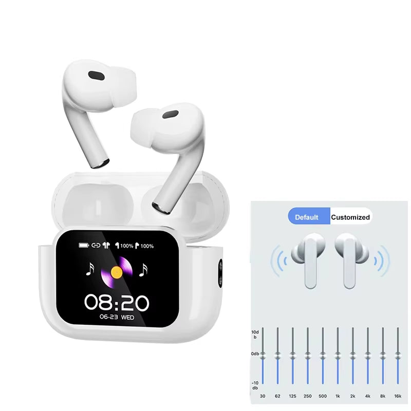 Wireless Earphone with Touchscreen Display Charging Case ANC & Encdual Mic Stereo Sound Earbuds In-Ear Detection Ear Bud