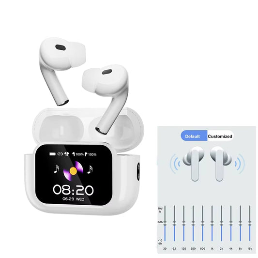 Wireless Earphone with Touchscreen Display Charging Case ANC & Encdual Mic Stereo Sound Earbuds In-Ear Detection Ear Bud