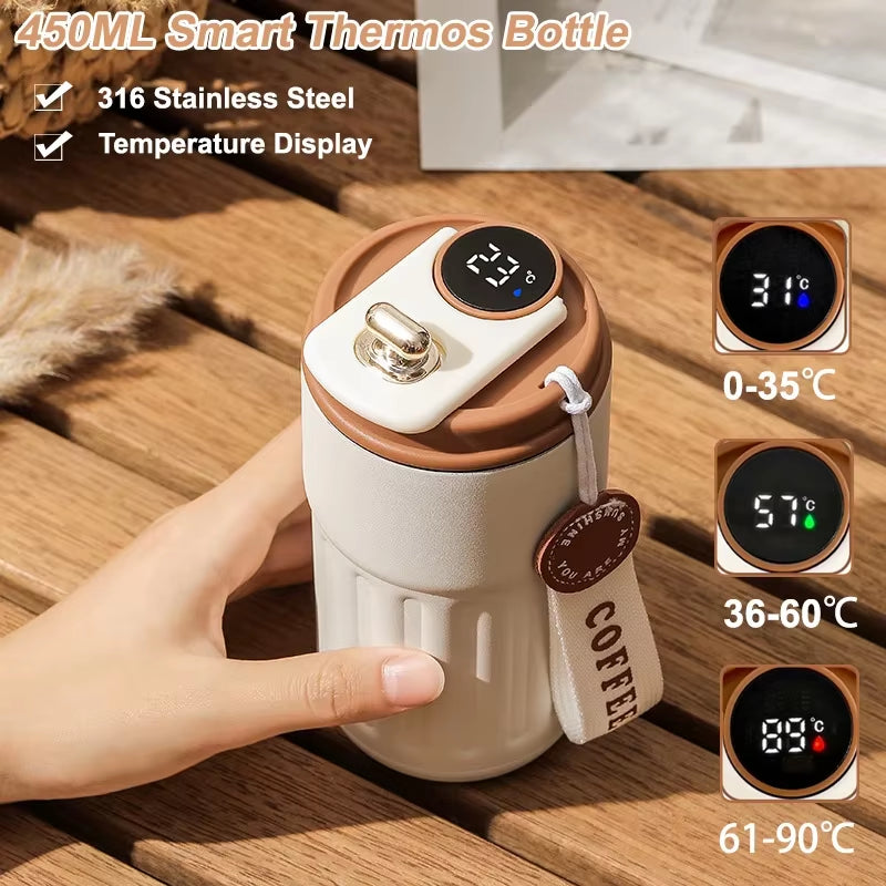 450ML Stainless Steel Thermos Bottle Smart Display Temperature Coffee Cup Portable Vacuum Mug Keep Cold and Heat Vacuum Flask
