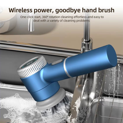 Electric Cleaning Brush Set Portable Cordless Electric Spin Scrubber Waterproof Digital Display Handheld Scrubber for Kitchen