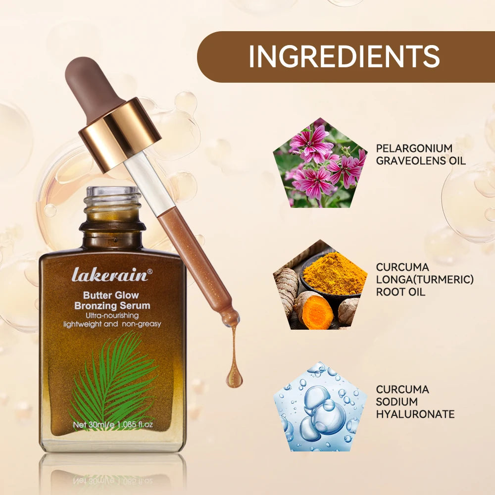 30Ml Butter Glow Bronzing Serum Innovative Nourishing Skincare Bronzing Drops for Radiant Natural Sunkissed Complexion Sunkissed