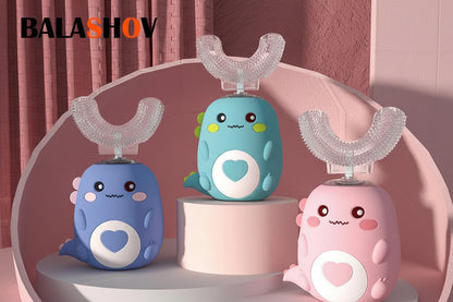 Children U-Shaped Electric Toothbrush 360 Degrees Smart Cartoon Kids Silicone Toothbrush Automatic Rechargeable Sonic Toothbrush