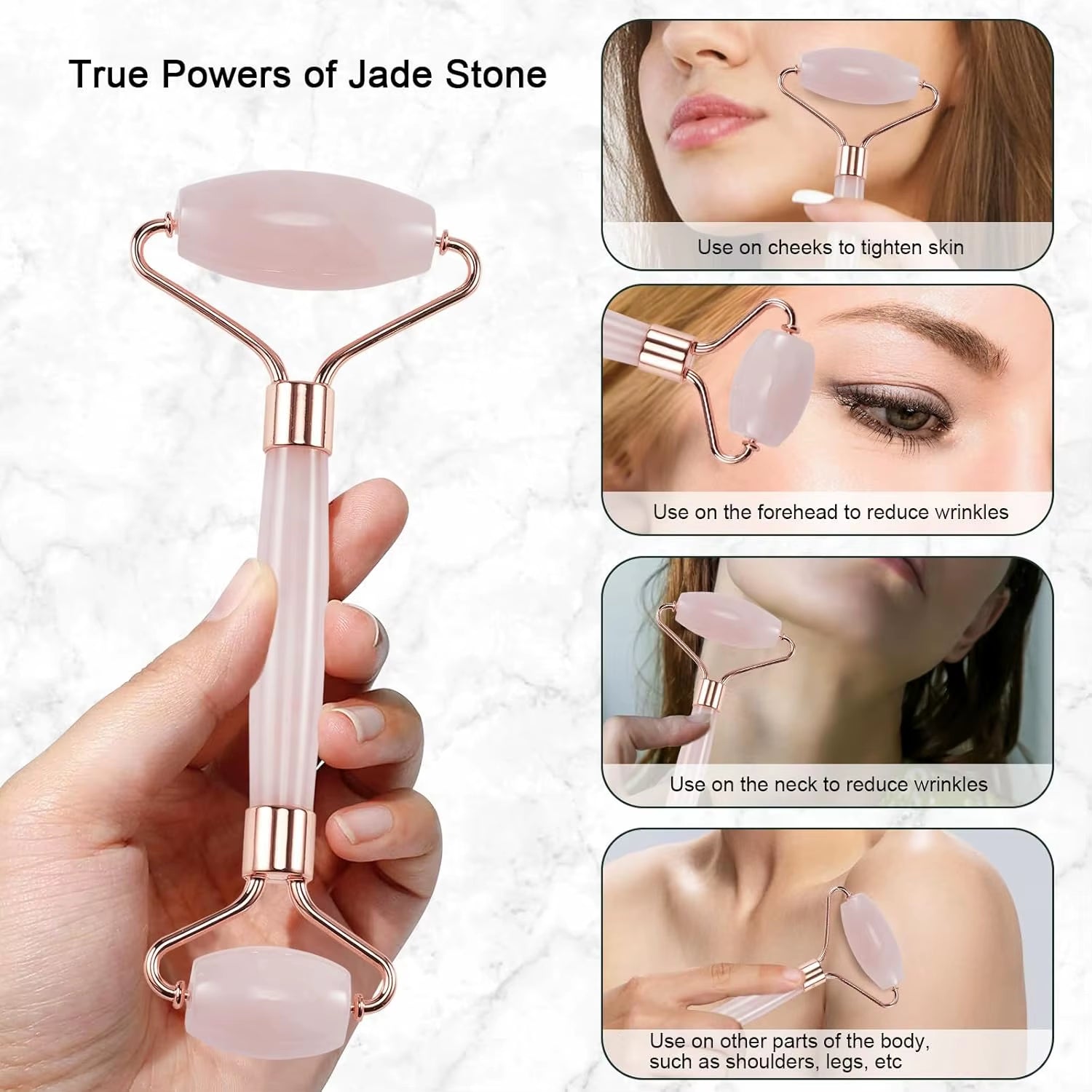 Natural Jade Facial Roller & Gua Sha Massage Tool for Face, Neck, Eyes - Reduce Puffiness & Refresh Skin