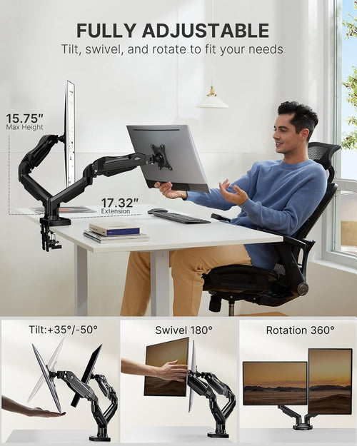 Dual Monitor Stand – Fully Adjustable Swivel VESA Desk Mount