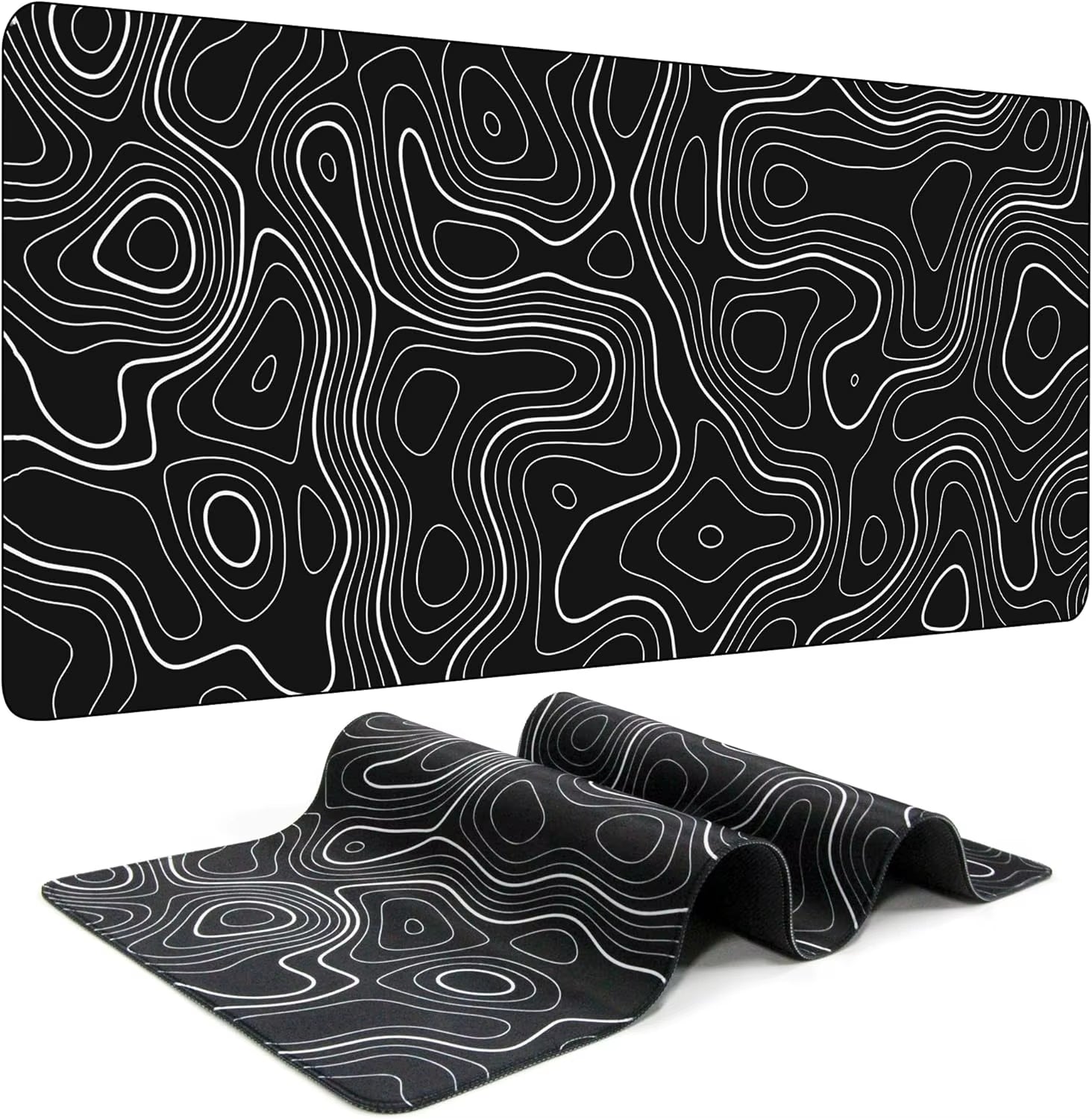 Black and White Mouse Pad Topographic Contour Large Mousepad Xxl Gaming Accessories Overlock Mouse Mat Computer Rubber Desk Mat