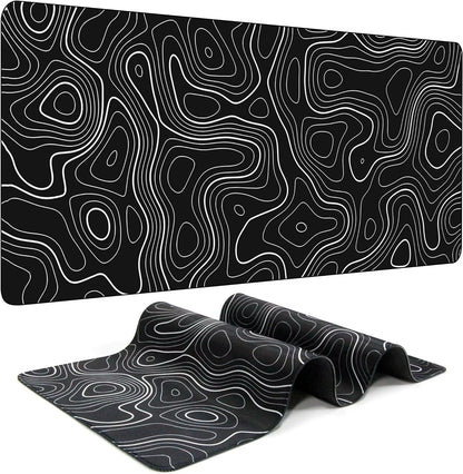 Black and White Mouse Pad Topographic Contour Large Mousepad Xxl Gaming Accessories Overlock Mouse Mat Computer Rubber Desk Mat