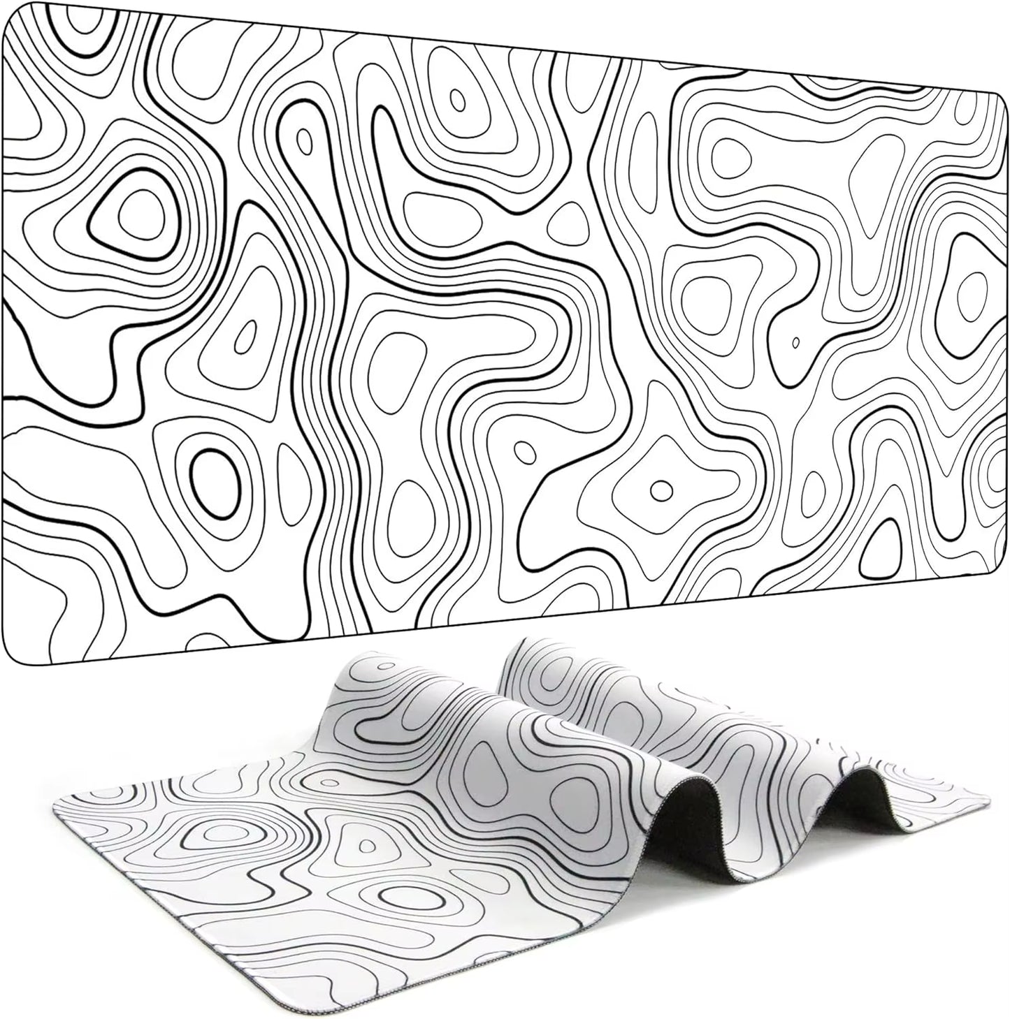 Black and White Mouse Pad Topographic Contour Large Mousepad Xxl Gaming Accessories Overlock Mouse Mat Computer Rubber Desk Mat