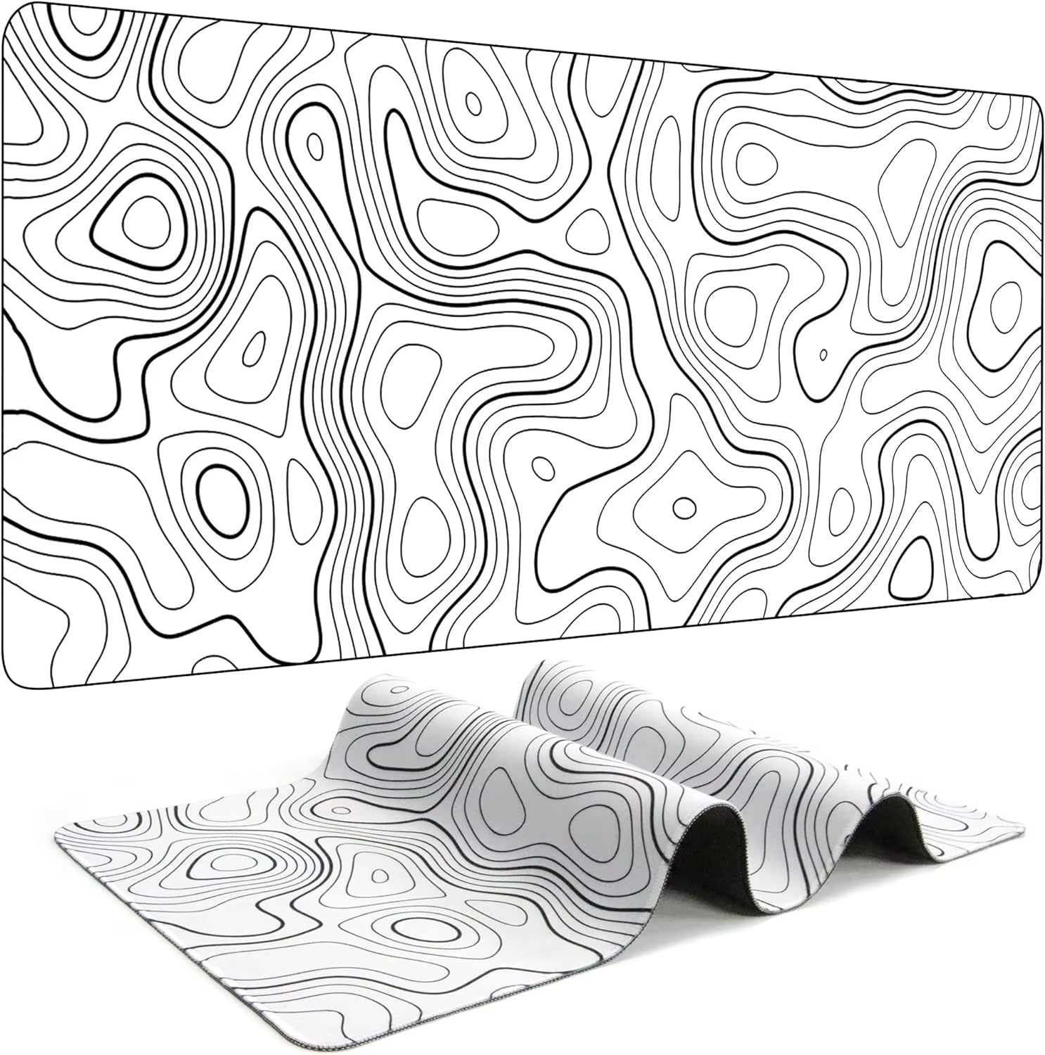 Black and White Mouse Pad Topographic Contour Large Mousepad Xxl Gaming Accessories Overlock Mouse Mat Computer Rubber Desk Mat