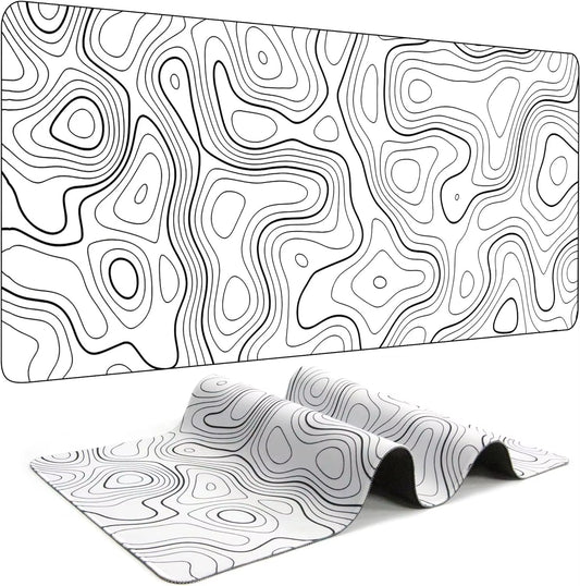 Black and White Mouse Pad Topographic Contour Large Mousepad Xxl Gaming Accessories Overlock Mouse Mat Computer Rubber Desk Mat
