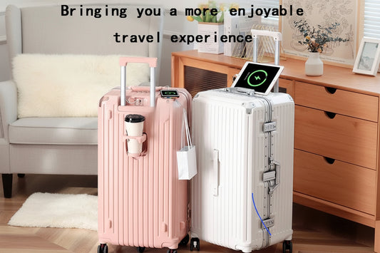 Large Capacity Smart Travel Trolley Suitcase – USB & Cup Holder