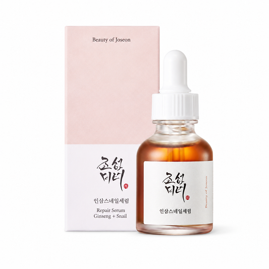Serum bottle with dropper and packaging labeled 'Beauty of Joseon' on a white background